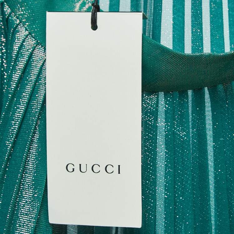 مملوكة مسبقًا Gucci Metallic Green Pleated Silk Blend Midi Skirt S