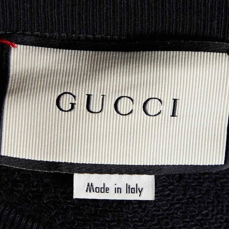 Pre Owned Gucci Black Logo Sequined Butterfly Cotton Oversized Sweatshirt XS