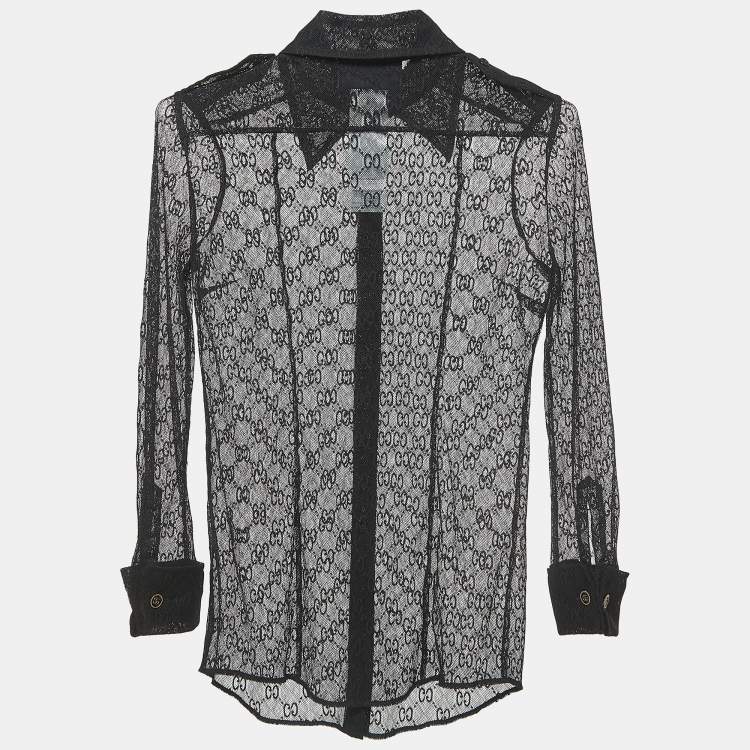 Pre Owned Gucci Black GG Patterned Cotton Belnd Button Front Full Sleeve Shirt S
