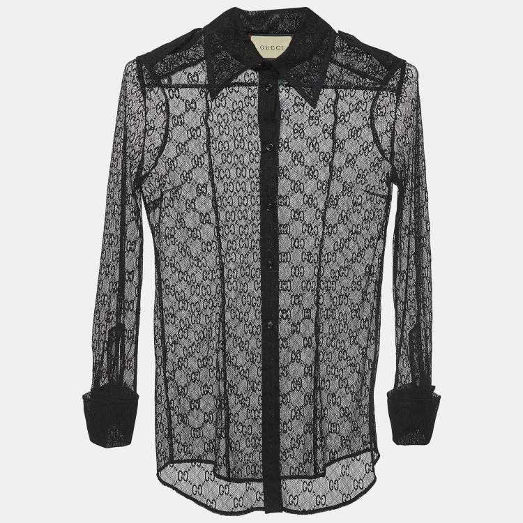 Pre Owned Gucci Black GG Patterned Cotton Belnd Button Front Full Sleeve Shirt S