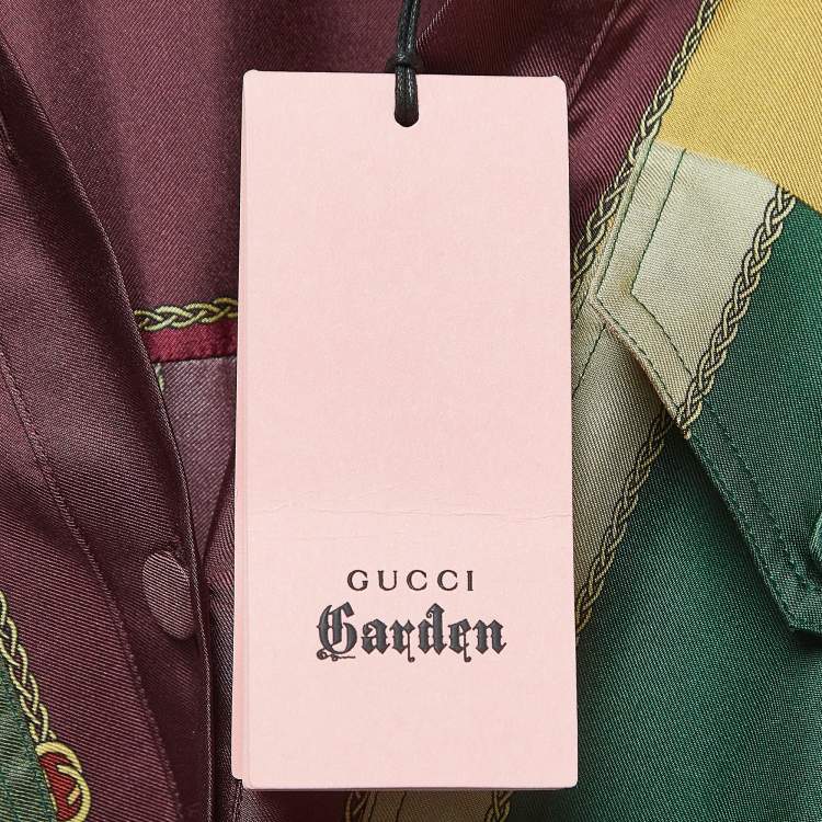 Pre Owned Gucci Multicolor Chain Print Silk Buttoned Midi Shirt Dress S