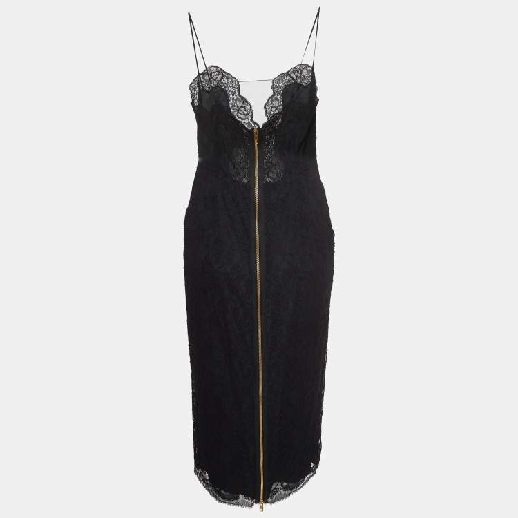 Pre Owned Gucci Black Lace Strappy Midi Dress M