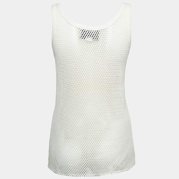 Pre Owned Gucci White Logo Patterned Knit Tank Top S