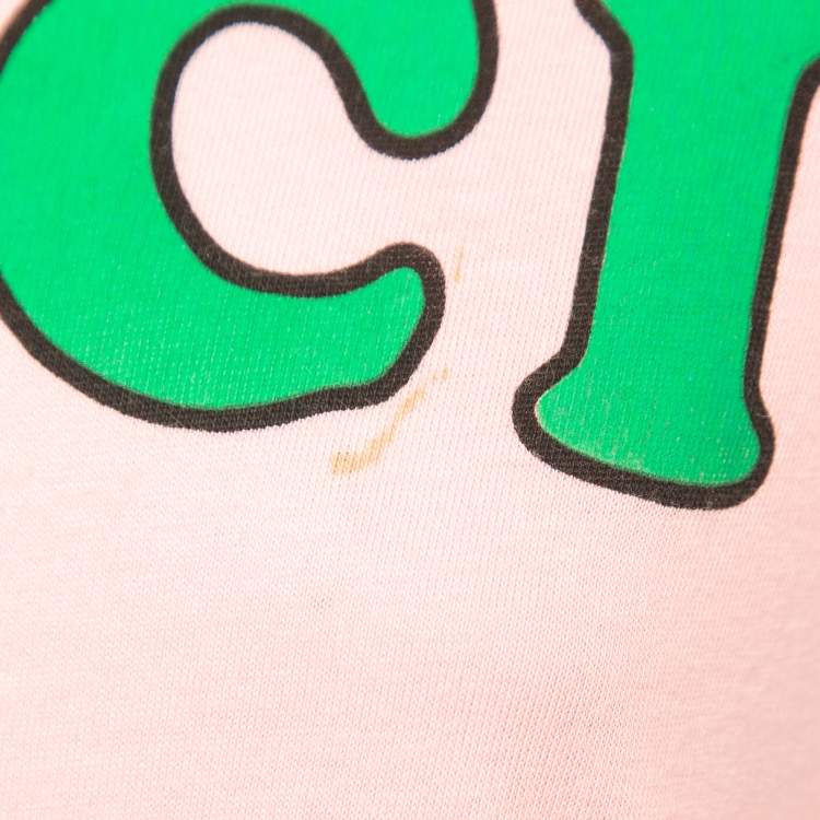 Pre Owned Gucci Pink Logo Deer Print Cotton Half Sleeve T-Shirt S