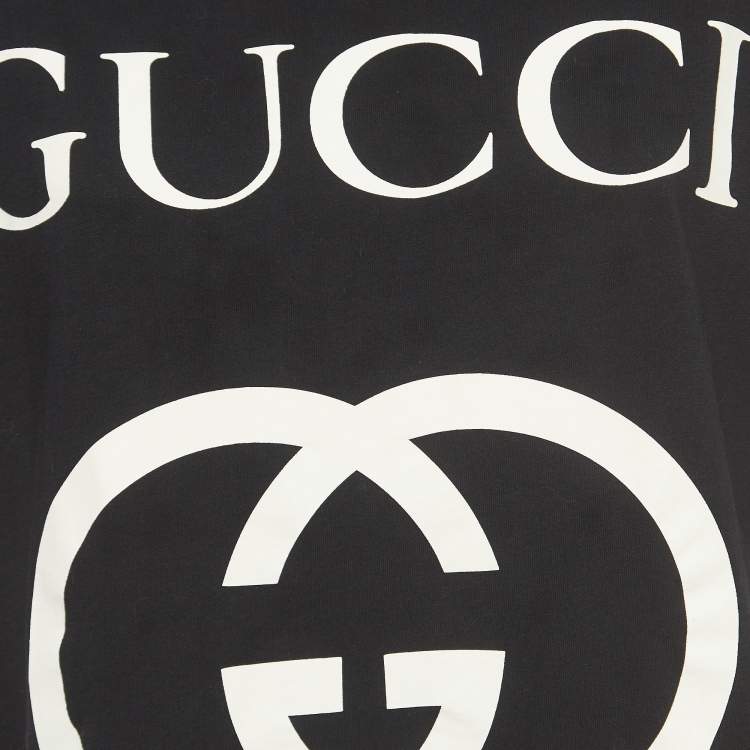 مملوكة مسبقًا Gucci Black Logo Print cotton Half Sleeve Oversized T-Shirt S