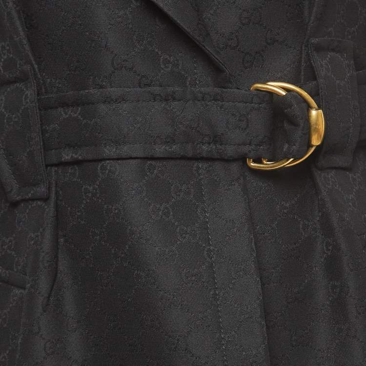 Pre Owned Gucci Black GG Supreme Wool-Blend Belted Coat S