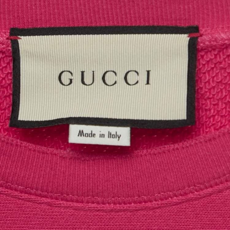 Pre Owned Gucci Pink Cotton Knit Embroidered Teddy Sweatshirt M