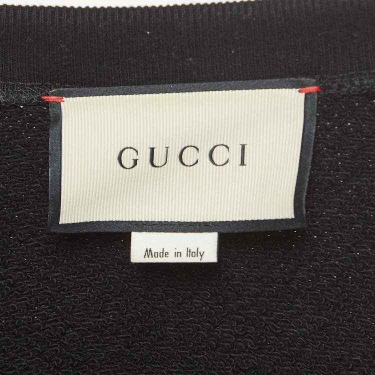Pre Owned Gucci Black Cotton Knit UFO Embroidered Sweater S