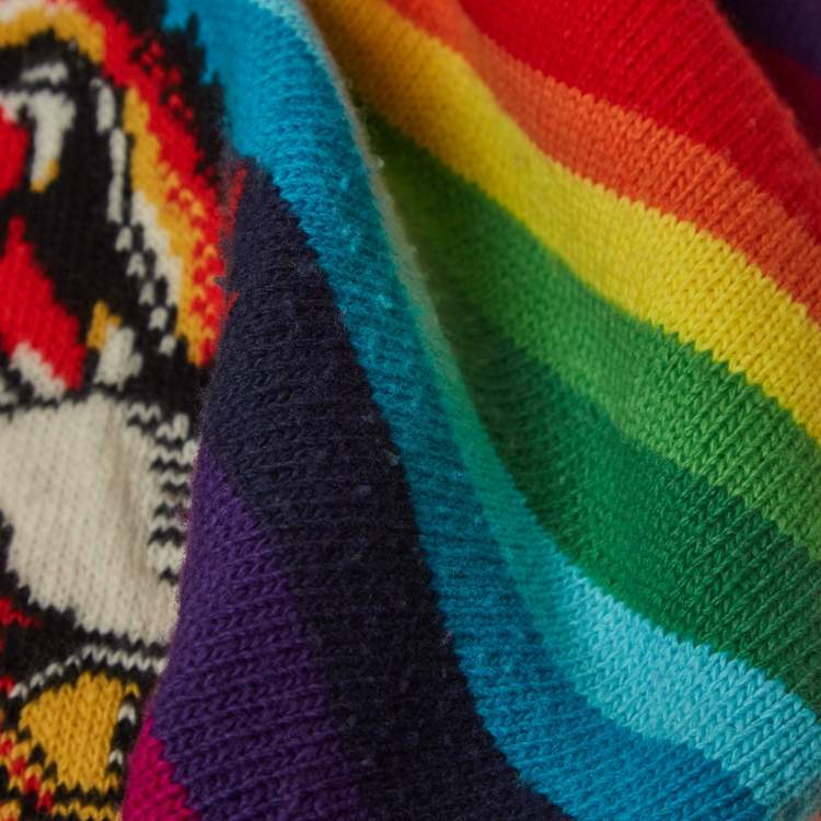 Pre Owned Gucci Multicolor Striped Wool Embroidered Sweater M
