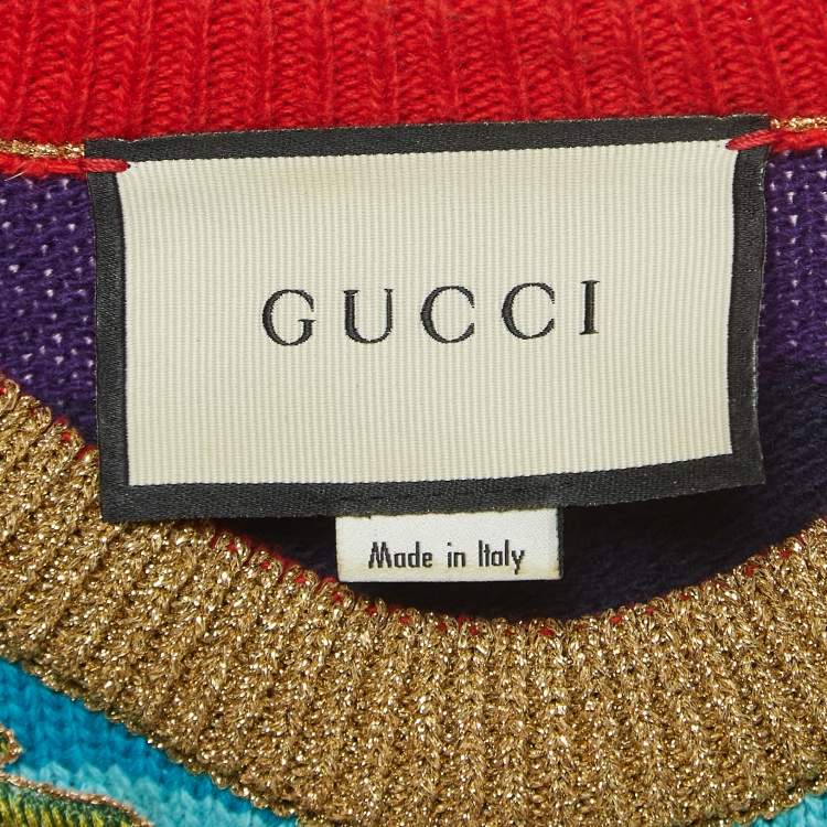 Pre Owned Gucci Multicolor Striped Wool Embroidered Sweater M