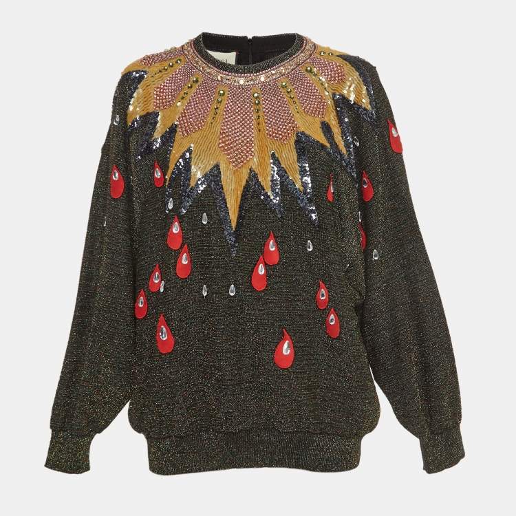 Pre Owned Gucci Multicolor Lurex Knit Embellished Sweater XL