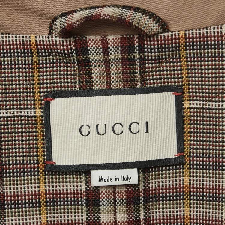 Pre Owned Gucci Beige Gabardine Butterfly Embroidered Trench Coat M