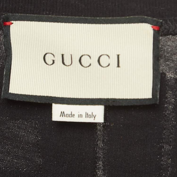 Pre Owned Gucci Black Cotton Sequined Dog Print T-Shirt XS