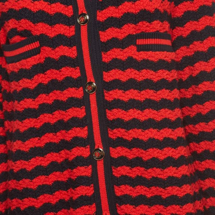 Pre Owned Gucci Red Striped Knit Long Cardigan M