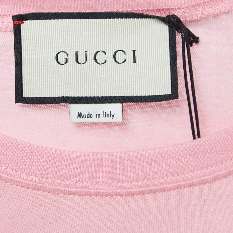 مملوكة مسبقًا Gucci Pink Deer Logo Print Cotton T-Shirt S
