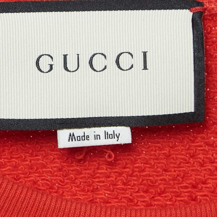 Pre Owned Gucci Red Sequined UFO Logo Print Sweatshirt L