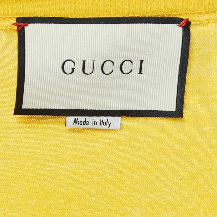 Pre Owned Gucci Yellow Distressed Cotton Graffiti Logo Print T-Shirt XS