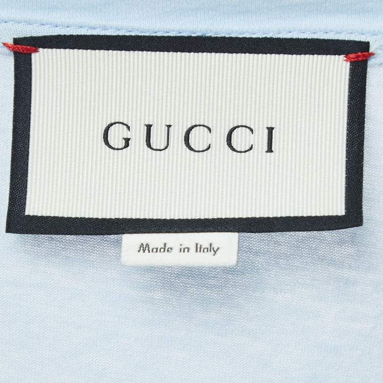 Pre Owned Gucci Light Blue Bee Embroidered Cotton T-Shirt S