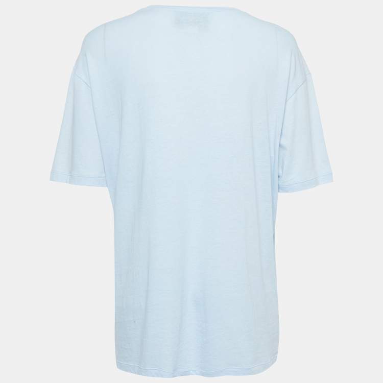 Pre Owned Gucci Light Blue Bee Embroidered Cotton T-Shirt S