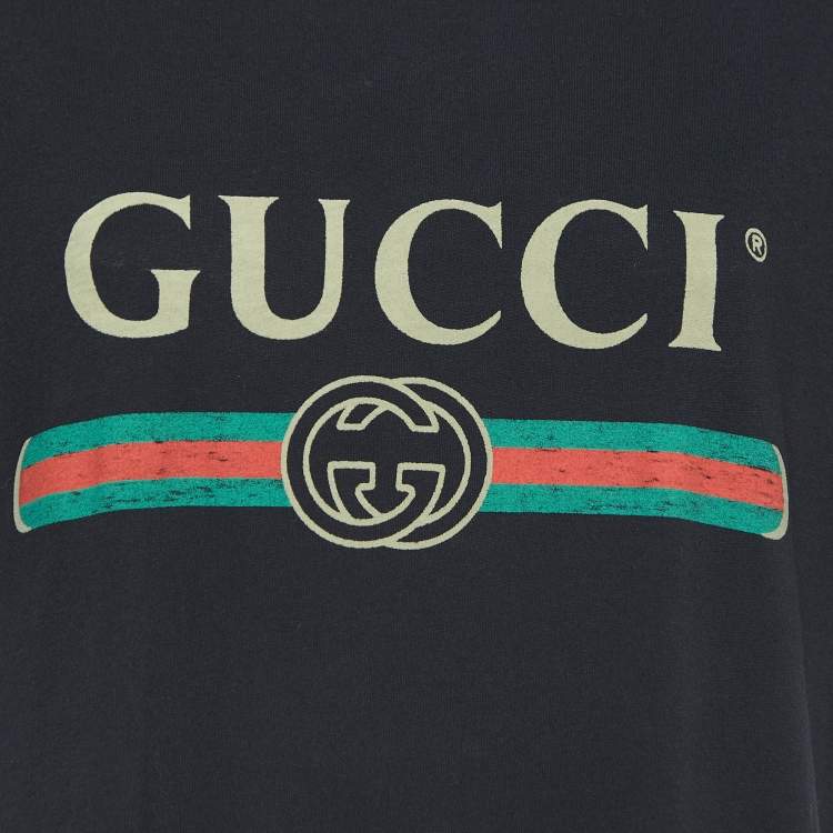 Pre Owned Gucci Black Logo Printed Cotton T-Shirt S