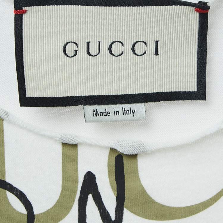 Pre Owned Gucci White Graffiti Logo Print Cotton Tank Top XS