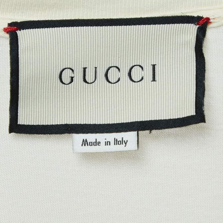 Pre Owned Gucci Off White Logo Print Cotton Oversized T-Shirt XXXS