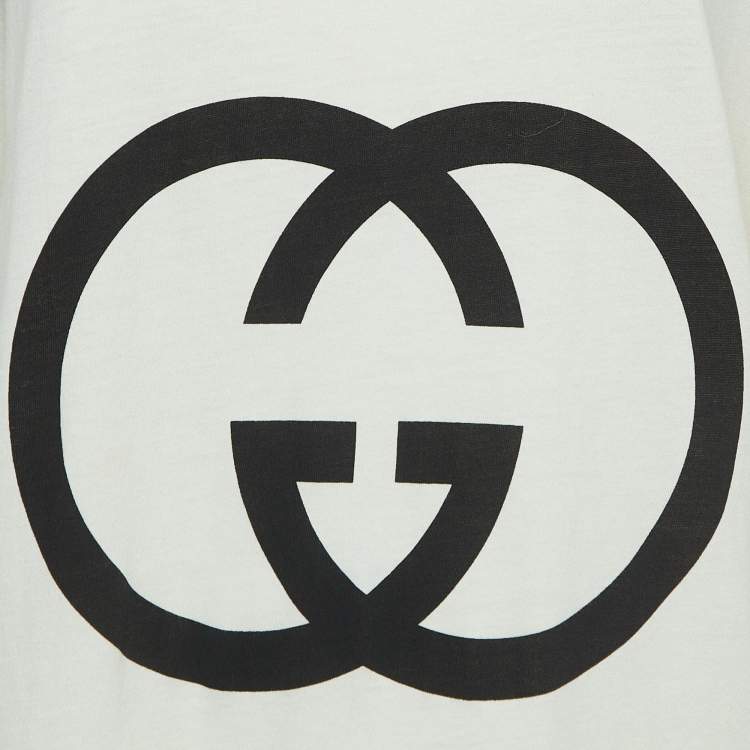Pre Owned Gucci Off White Logo Print Cotton Oversized T-Shirt XXXS