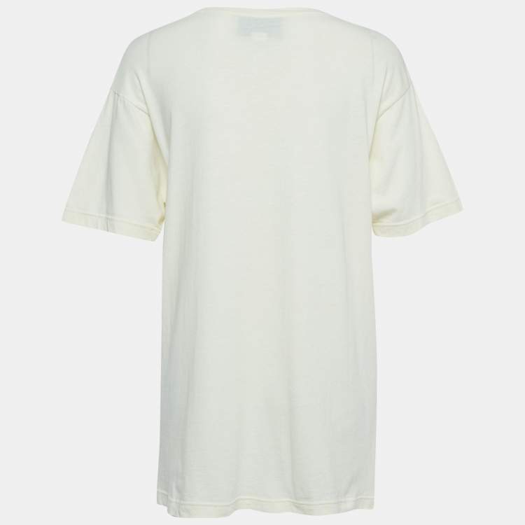 Pre Owned Gucci Off White Logo Print Cotton Oversized T-Shirt XXXS