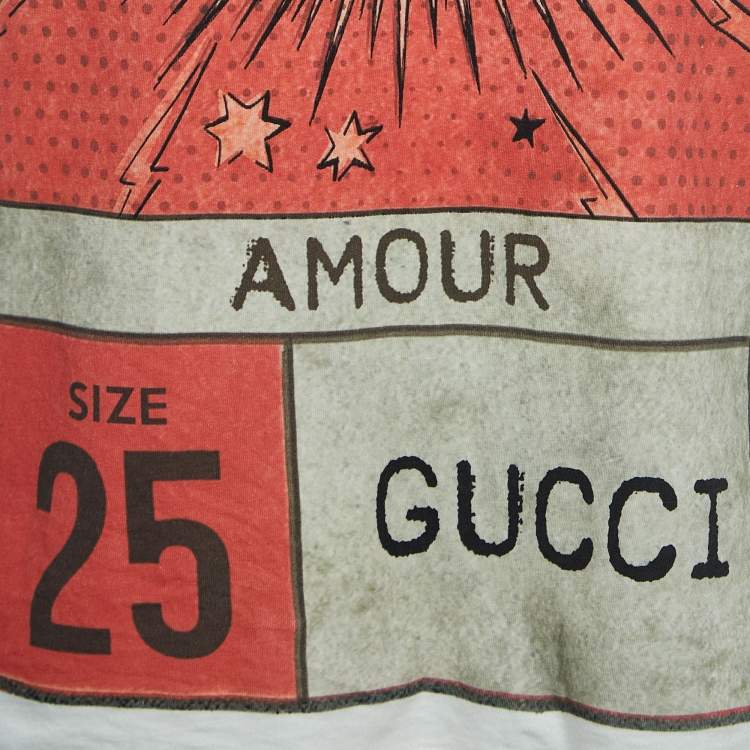 Pre Owned Gucci Off White Graphic Print Cotton T-Shirt S