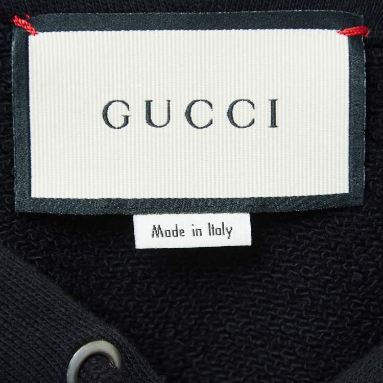 Pre Owned Gucci Black Garden Insects Embroidered Cotton Hoodie XS