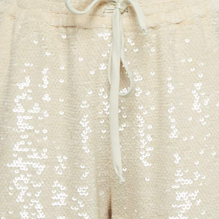 Pre Owned Gucci Beige Sequined Cotton Drawstring Joggers L