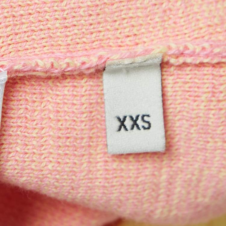 Pre Owned Gucci Pink/Yellow Logo Jacquard Knit Top XXS