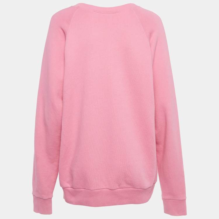 Pre Owned Gucci Pink Mystic Cat Logo Print Cotton Sweatshirt M