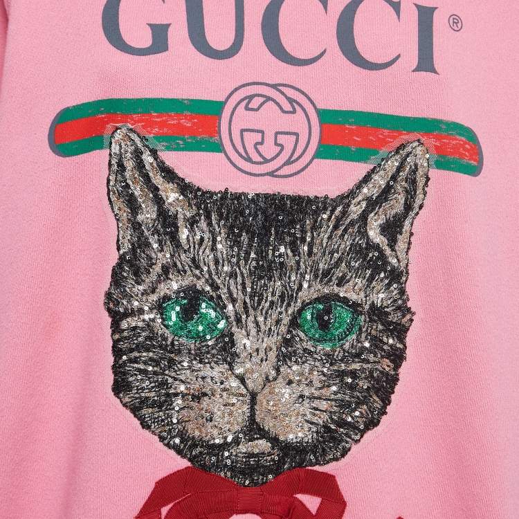 Pre Owned Gucci Pink Mystic Cat Logo Print Cotton Sweatshirt M