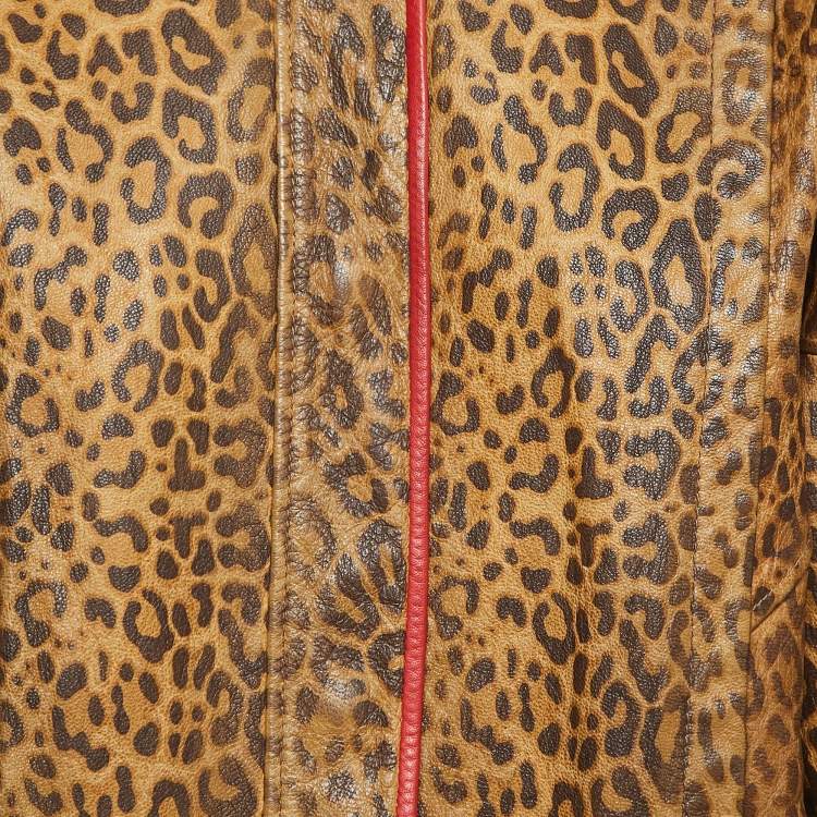 Pre Owned Gucci Brown Leopard Print Leather Jacket M