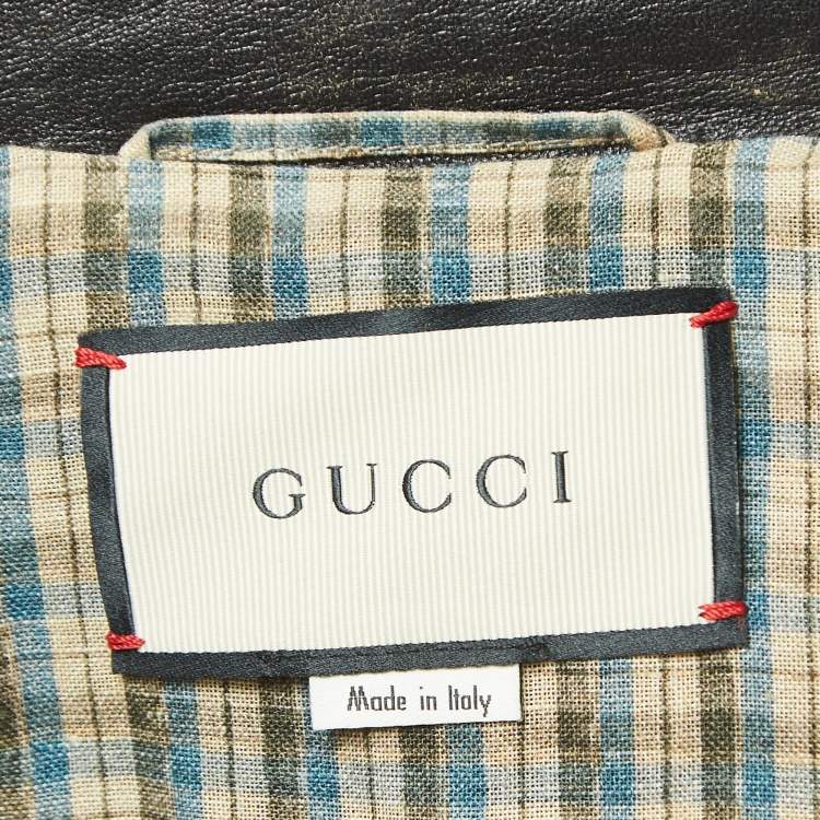 Pre Owned Gucci Black Studded Vintage Style Leather Jacket M
