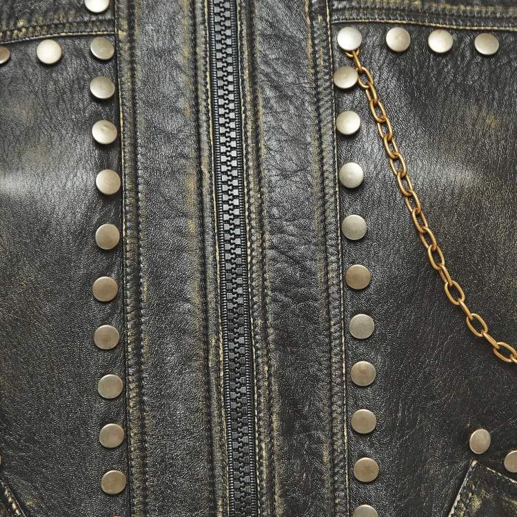 Pre Owned Gucci Black Studded Vintage Style Leather Jacket M