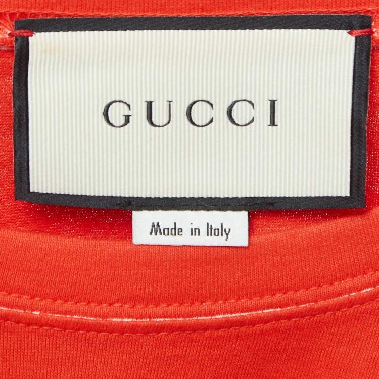 Pre Owned Gucci Red Portrait Print Cotton Jersey T-Shirt S