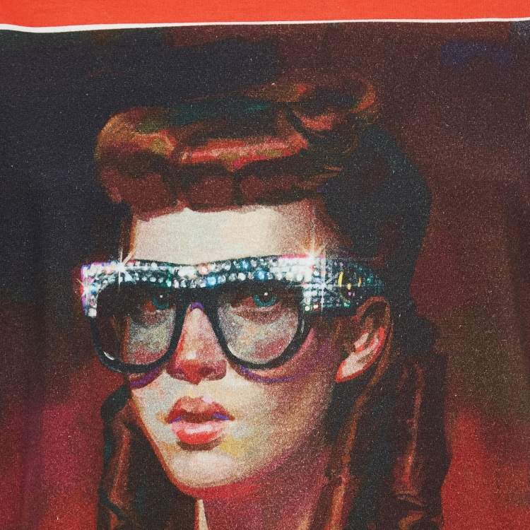 Pre Owned Gucci Red Portrait Print Cotton Jersey T-Shirt S