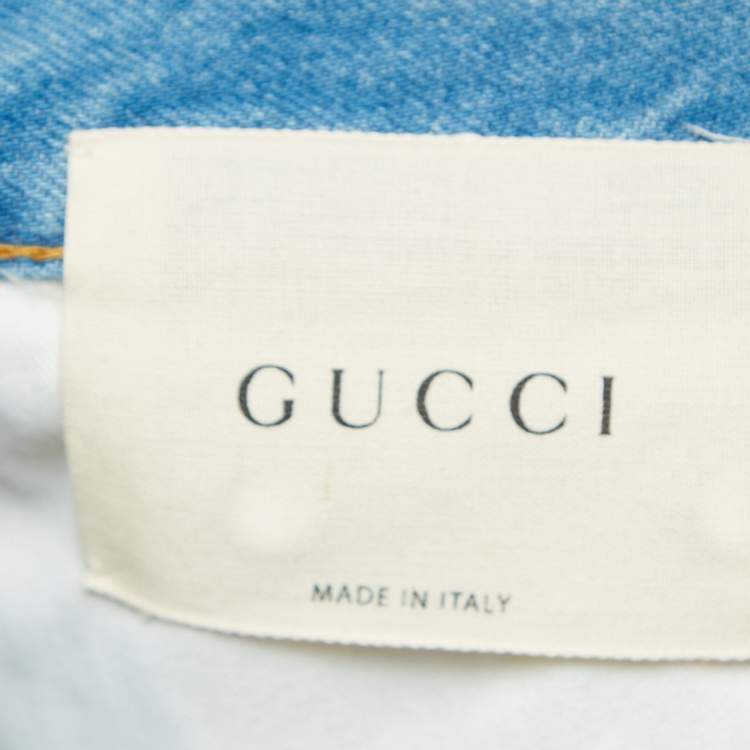 Pre Owned Gucci Blue Distressed Denim Embellished Shorts M Waist 29"