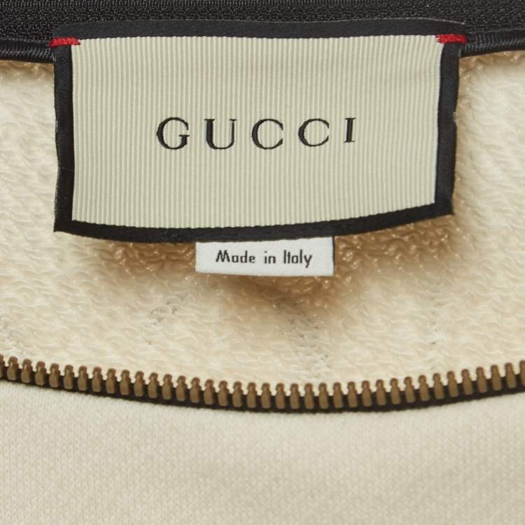 Pre Owned Gucci Off-White Printed Cotton Zipper Detail Sweatshirt S