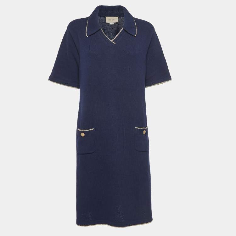 Pre Owned Gucci Navy Blue Knit Polo Midi Dress XXL