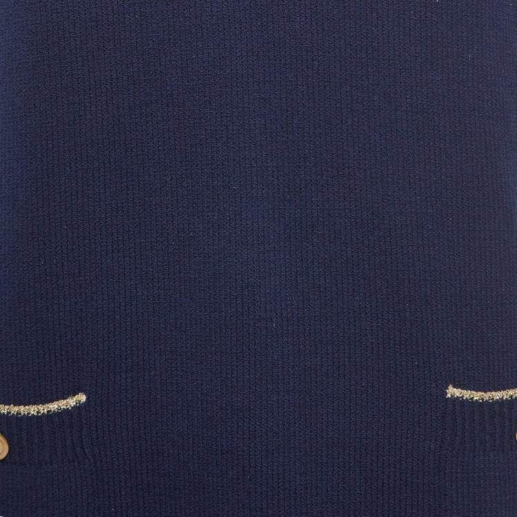Pre Owned Gucci Navy Blue Knit Polo Midi Dress XXL