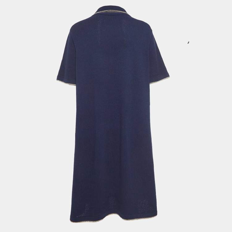 Pre Owned Gucci Navy Blue Knit Polo Midi Dress XXL