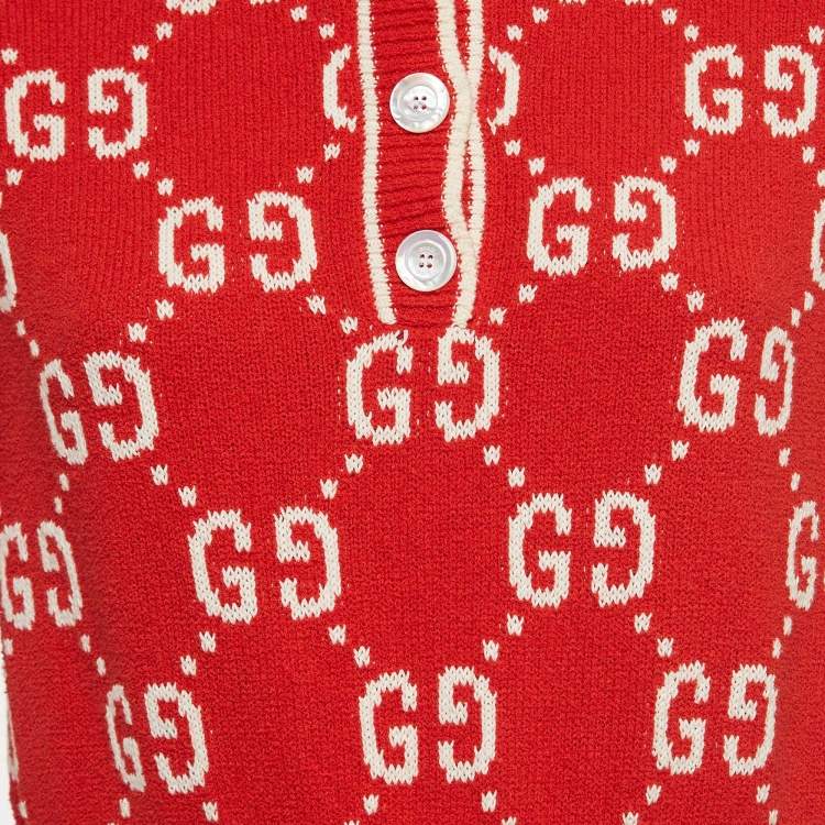 Pre Owned Gucci Red GG Jacquard Knit Polo Dress XL