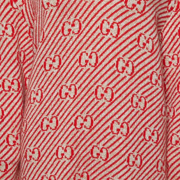 مملوكة مسبقًا Gucci Red GG Striped Lurex Wool Knit Oversized Sweater S