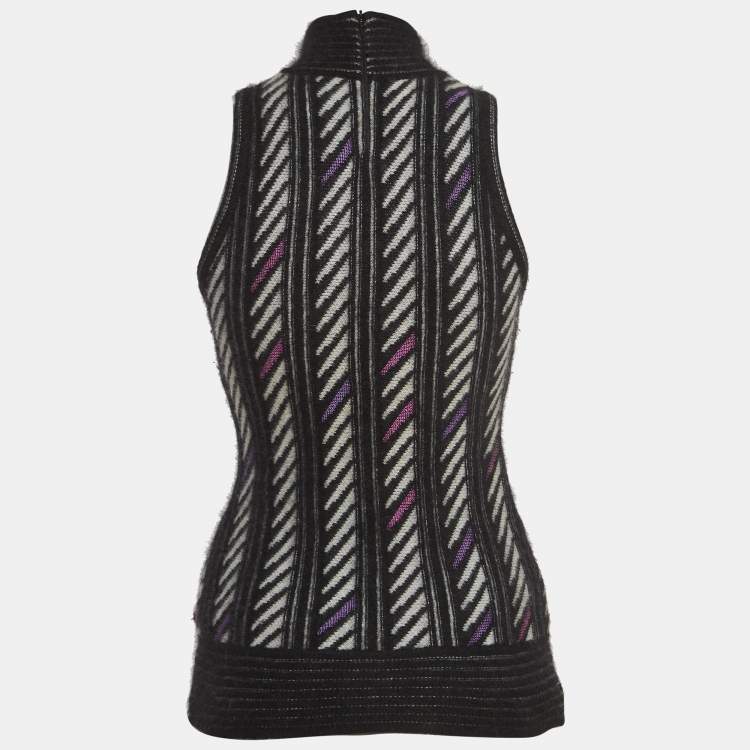 Pre Owned Gucci Black Patterned Cashmere Blend Sleeveless High Neck Sweater Top M