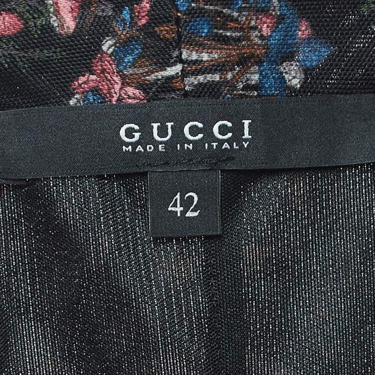 Pre Owned Gucci Black Floral Print Jersey Wrap Dress M