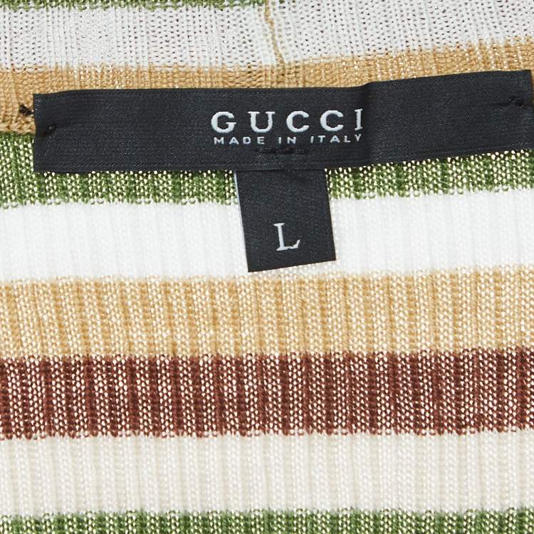 Pre Owned Gucci Multicolor Print Silk and Wool Knit Buttoned Cardigan L