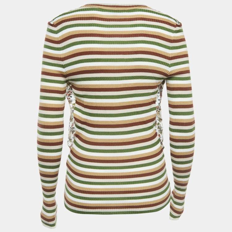 Pre Owned Gucci Multicolor Print Silk and Wool Knit Buttoned Cardigan L